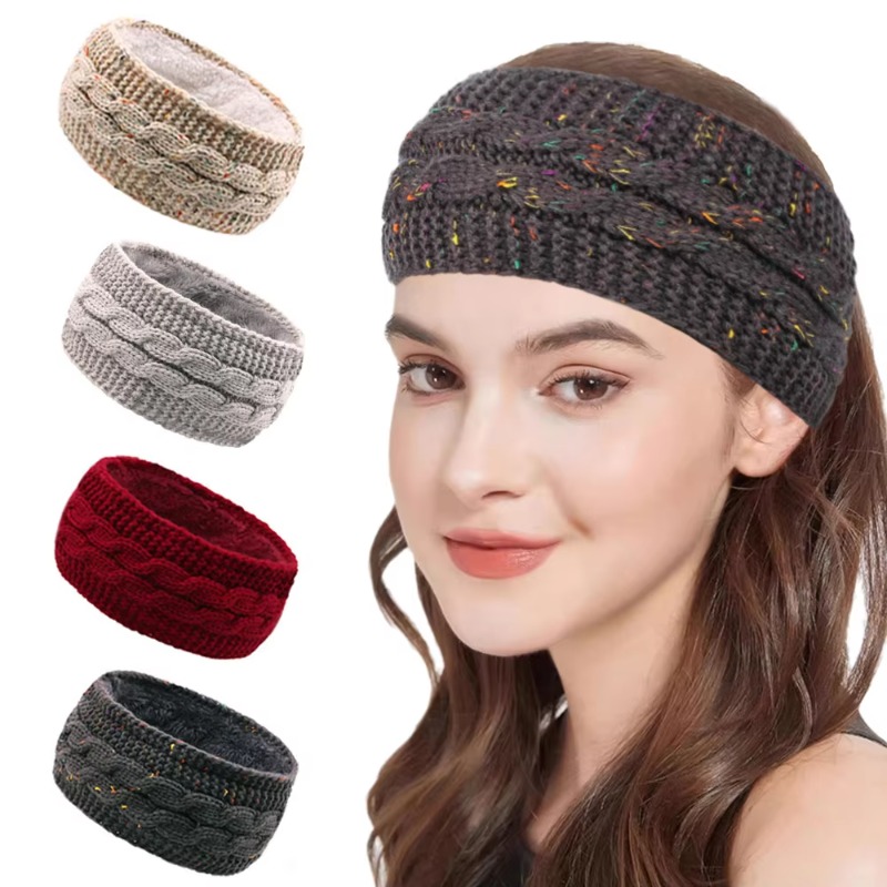 Fleece Ear Warmer Band - Ikat Kepala Rajut Tebal untuk Wanita,